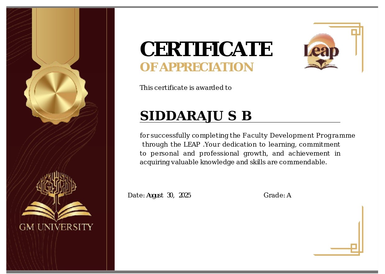 Siddaraj S B Faculty Development Certificate